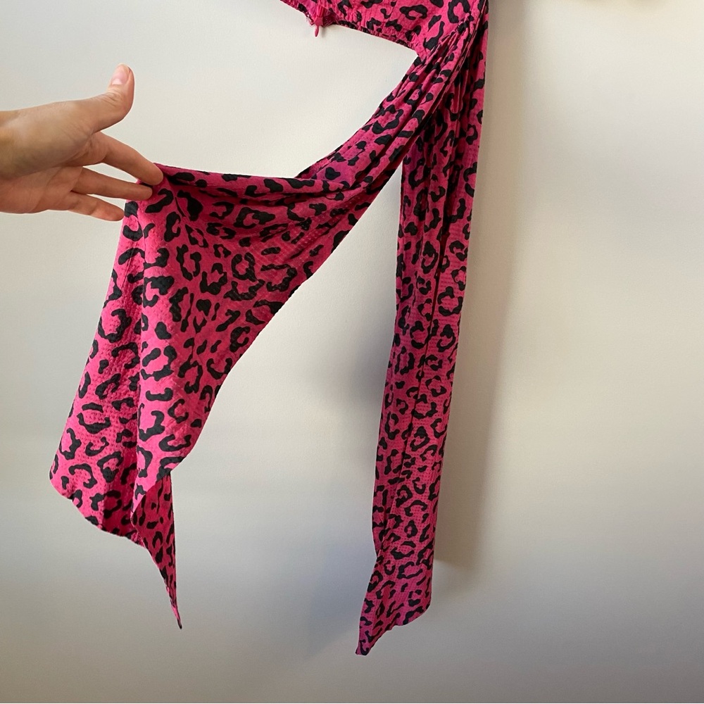 Hemant &‎ Nandita Puff Sleeve Crop Top Side Sash Pink Leopard Print XS - Picture 5 of 9